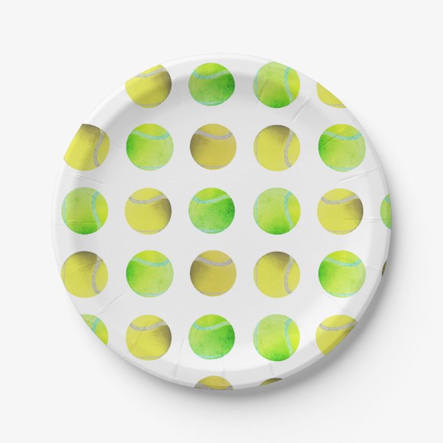 Klassischer Gelber Tennisball-Muster Spieler Weiß Pappteller (Vorderseite)