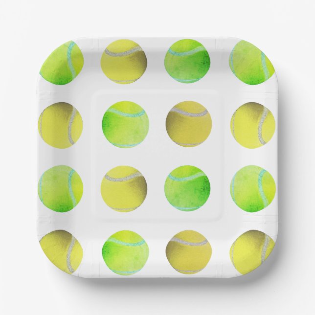 Klassischer Gelber Tennisball-Muster Spieler Weiß Pappteller (Vorderseite)