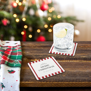 Klassischer gestreifter Weihnachten Rechteckiger Pappuntersetzer