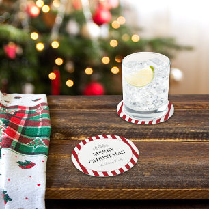 Klassischer gestreifter Weihnachten Runder Pappuntersetzer