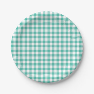 Klassischer Gingham Bluegrass Grün Pappteller
