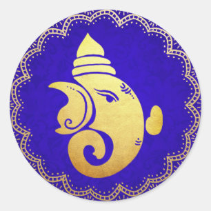 Klassischer goldener Ganapati indischer hinduistis Runder Aufkleber