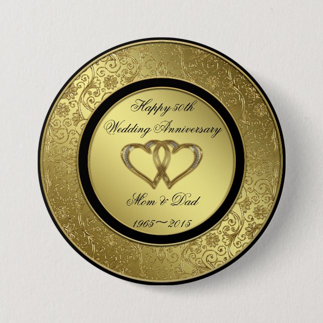 Klassischer goldener Hochzeitstag-runder Knopf Button (Vorderseite)