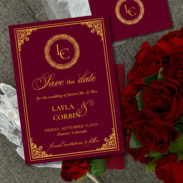 Klassischer Goldrahmen Royal Monogram Hochzeit Save The Date (Von Creator hochgeladen)