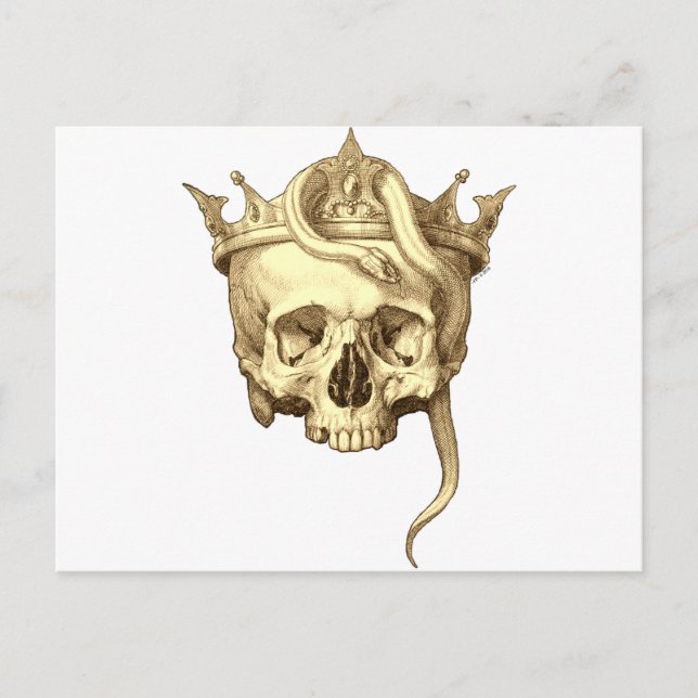 Klassischer Gothic Skull and Snake Crown Monotone Postkarte (Vorderseite)