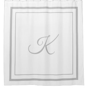 Klassischer grauer Border Script Monogram Duschvor Duschvorhang