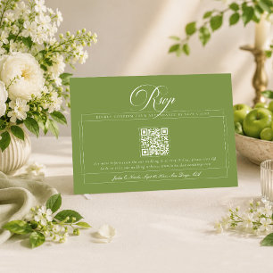 Klassischer grüner Elfenbein-Kalligrafie-QR-Code-H RSVP Karte
