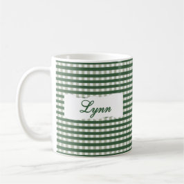 Klassischer grüner Gingham-Personalisierter Name Kaffeetasse