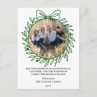 Klassischer grüner handgezeichneter Bogenkranz Wei Feiertagspostkarte