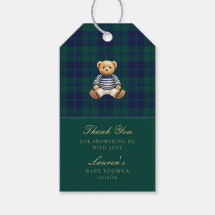 Klassischer grüner Navy-Karobär-Babyshower Geschenkanhänger