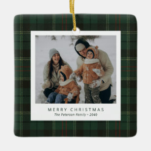 Klassischer grüner Schottenkaro-Familien-Weihnacht Keramikornament
