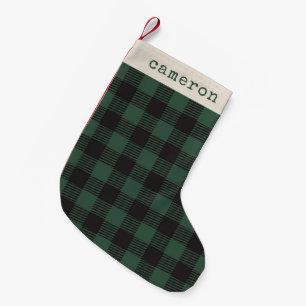 Klassischer grüner schwarzer Buffalo-Tartan-Karo-N Kleiner Weihnachtsstrumpf