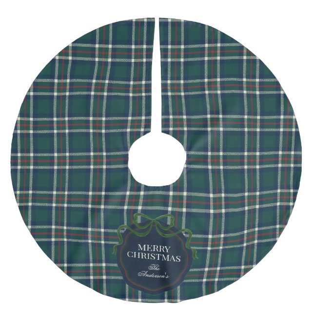 Klassischer grüner Tartan-Karo-Tannenbaumskleid Polyester Weihnachtsbaumdecke (Vorderseite)