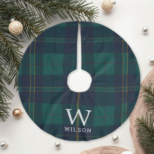 Klassischer grüner Tartan-Karostoff-Monogramm-Weih Polyester Weihnachtsbaumdecke