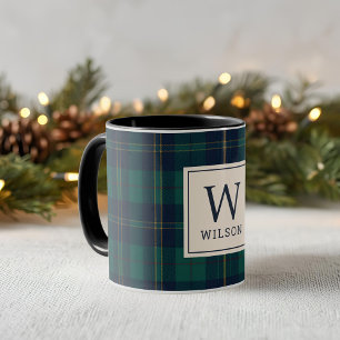 Klassischer grüner Tartan-Karostoff-Monogramm-Weih Tasse