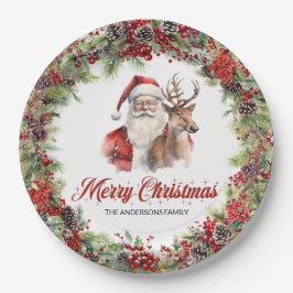 Klassischer grüner und roter Kranz Santa mit Renti Pappteller