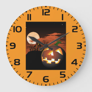 Klassischer Halloween-Jack-O-Lantern-Grusel-Haus Große Wanduhr