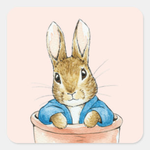 Klassischer Hase, der in einem Topf sitzt Quadratischer Aufkleber