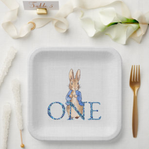 Klassischer Hase in blauem Jackett Erster Geburtst Pappteller