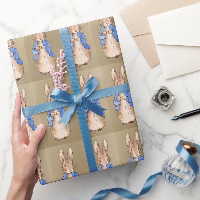 Klassischer Hase in einer blauen Jacke Geschenkpapier (Schenken)