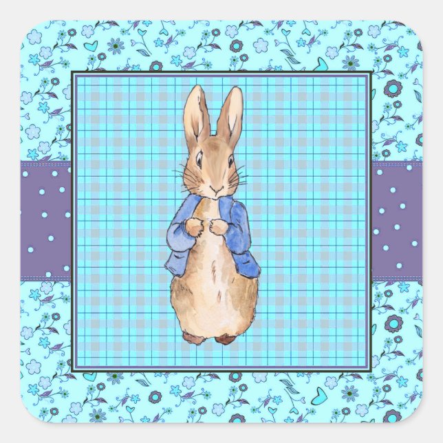Klassischer Hase mit blauem Jackett Quadratischer Aufkleber (Vorderseite)