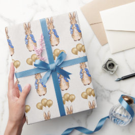 Klassischer Hase mit goldenen Ballons Geschenkpapier