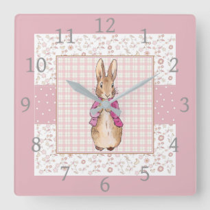 Klassischer Hase mit rosa Jacke Quadratische Wanduhr