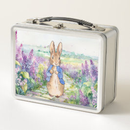 Klassischer Hase mit Wasserfarblilien Metall Brotdose