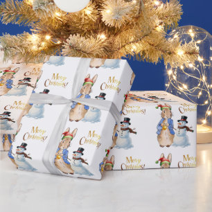 Klassischer Hase mit Weihnachtsmannmütze   Geschenkpapier