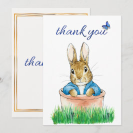 Klassischer Hase sitzt in einem Blumenkübel Dankeskarte