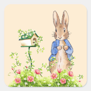 Klassischer Hasenkaninchen-Blaujacke Quadratischer Aufkleber