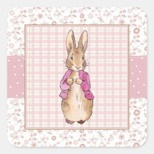 Klassischer Hasenkaninchen in rosa Jacke Quadratischer Aufkleber