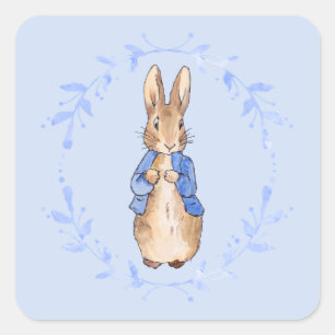 Klassischer Hasenkaninchen mit blauem Blätterkranz Quadratischer Aufkleber