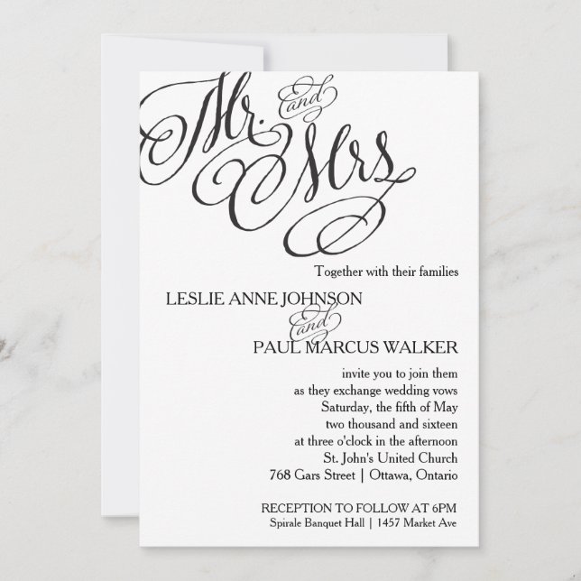 Klassischer Herr u. Frau Wedding Invitation Einladung (Vorderseite)