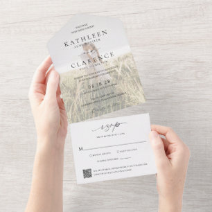 Klassischer Hochzeits-QR-Code Elegant All In One Einladung