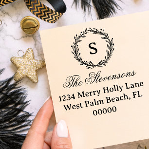 Klassischer Holly-Kranz-Monogramm Vintage-Weihnach Permastempel