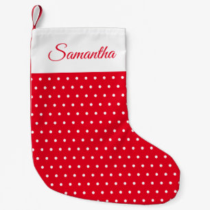 Klassischer Individuelle Name Rot und Weiß Polka D Kleiner Weihnachtsstrumpf