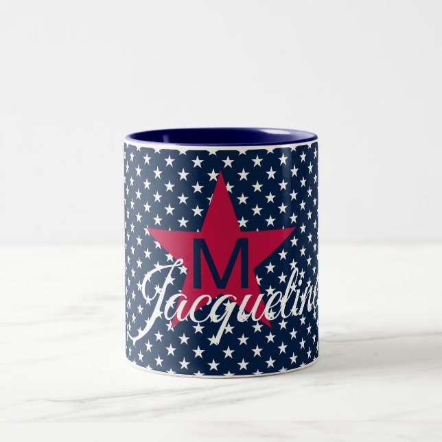 Klassischer Individuelle Name White Stars auf der  Zweifarbige Tasse (Mittel)