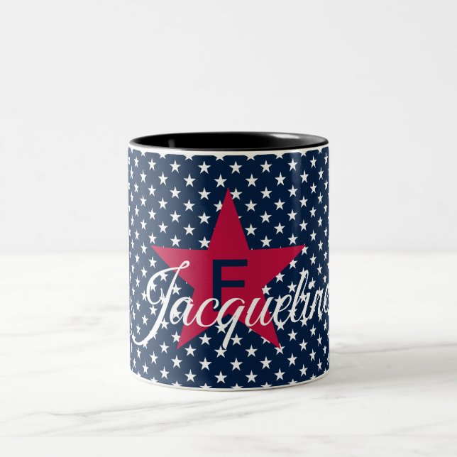 Klassischer Individuelle Name White Stars auf der  Zweifarbige Tasse (Mittel)