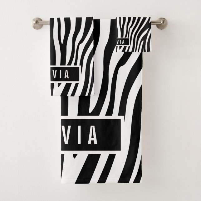 Klassischer Individuelle Name Zebra-Muster Badhandtuch Set (Insitu)