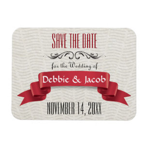 Klassischer individueller Save-the-Date-Rotbanner Magnet