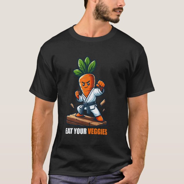 Klassischer Iss Dein Gemüse Karate Karotte Gemüse  T-Shirt (Vorderseite)