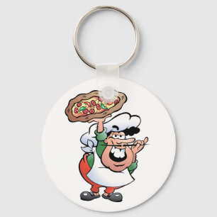 Klassischer italienischer Pizza-Koch-Cartoon Schlüsselanhänger