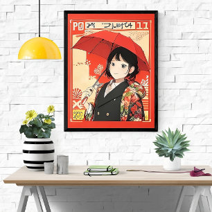 Klassischer japanischer Stil - Mädchen mit rotem S Poster