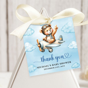 Klassischer Jungen-Taufe-Teddybär-Pilot Blau Braun Geschenkanhänger