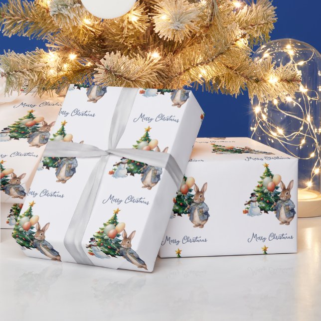 Klassischer Kaninchen-Weihnachtsbaum Geschenkpapier (Feiertage)