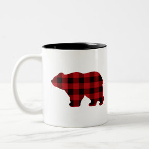 Klassischer karierter Bär in Rot und Schwarz Zweifarbige Tasse