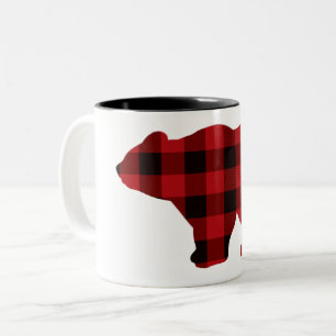 Klassischer karierter Bär in Rot und Schwarz Zweifarbige Tasse