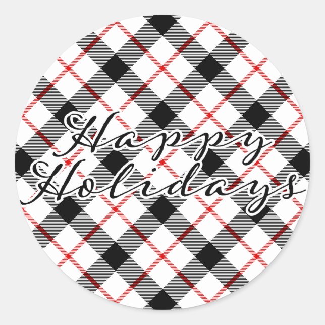 Klassischer Karierter Weihnachts-Happy Holidays St Runder Aufkleber (Vorderseite)