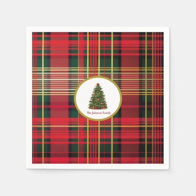 Klassischer Karierter Weihnachtsbaum Rot und Grün Serviette (Vorderseite)